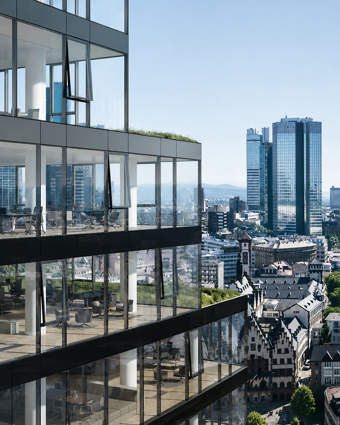 Residential aluminium facade at golden hour